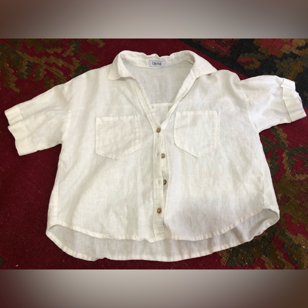 Lily ful 100% Linen Button Down Shirt Top s